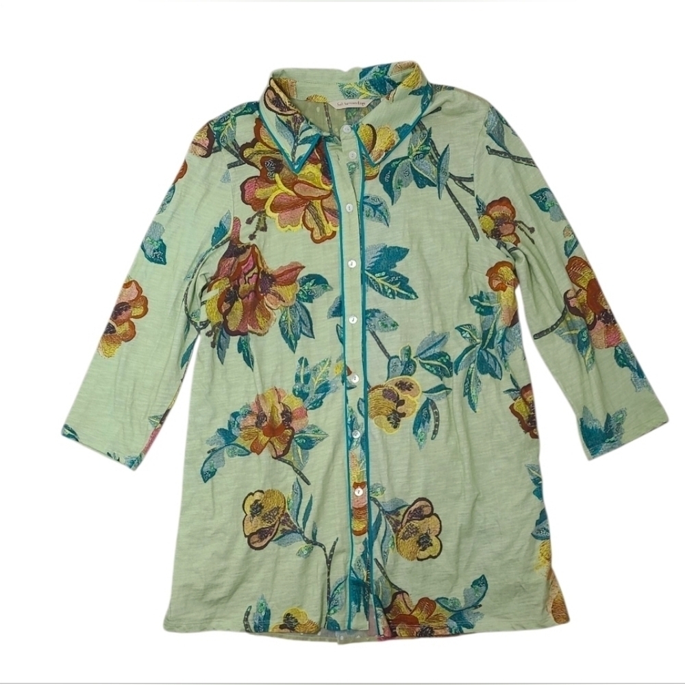 Soft Surroundings Elena Floral Cotton Tunic Top Medium Button Front - Picture 15 of 15